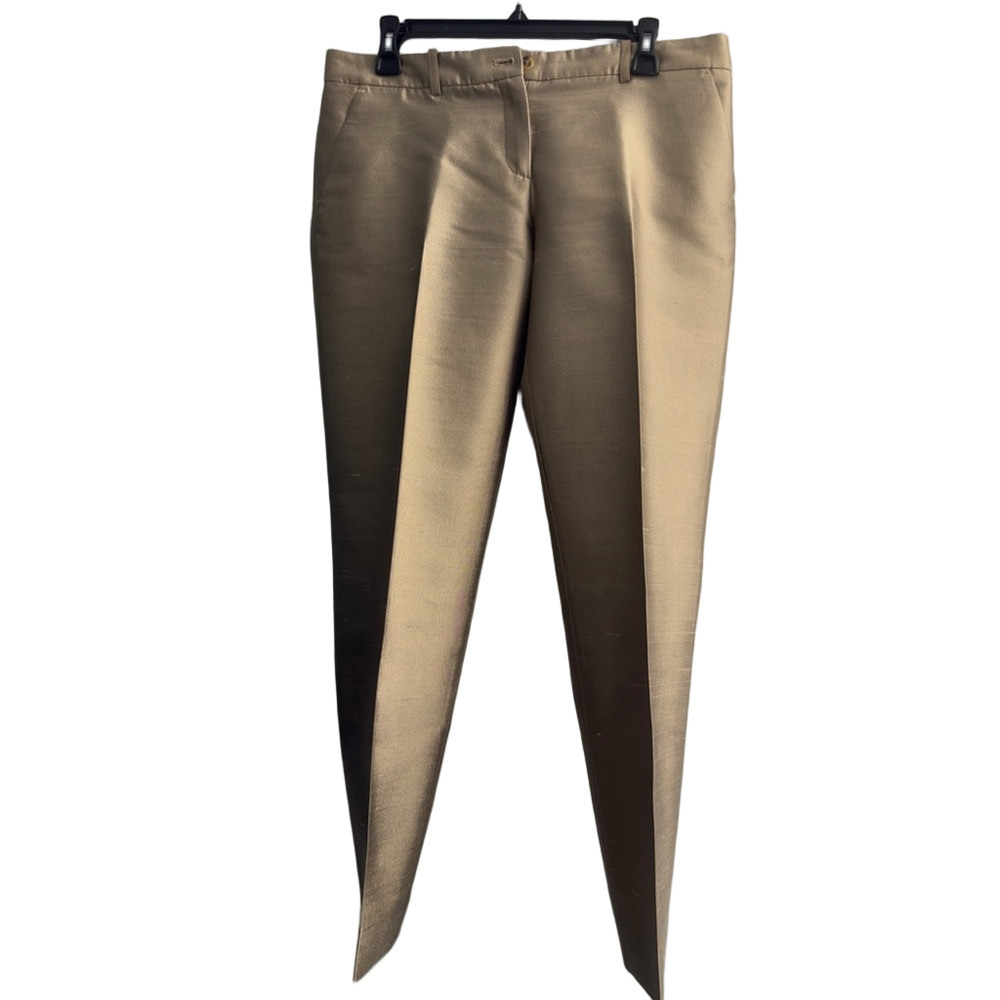 $990 Michael Kors Collection Tan Dress Pants Straight-Leg Silhouette metallic